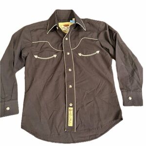 Larry Mahan boys Brown Western button down  Shirt 6-8
